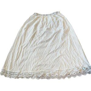 Vintage Olga Secret Hug White w/Lace Trim Blue Bow Half Slip Size L